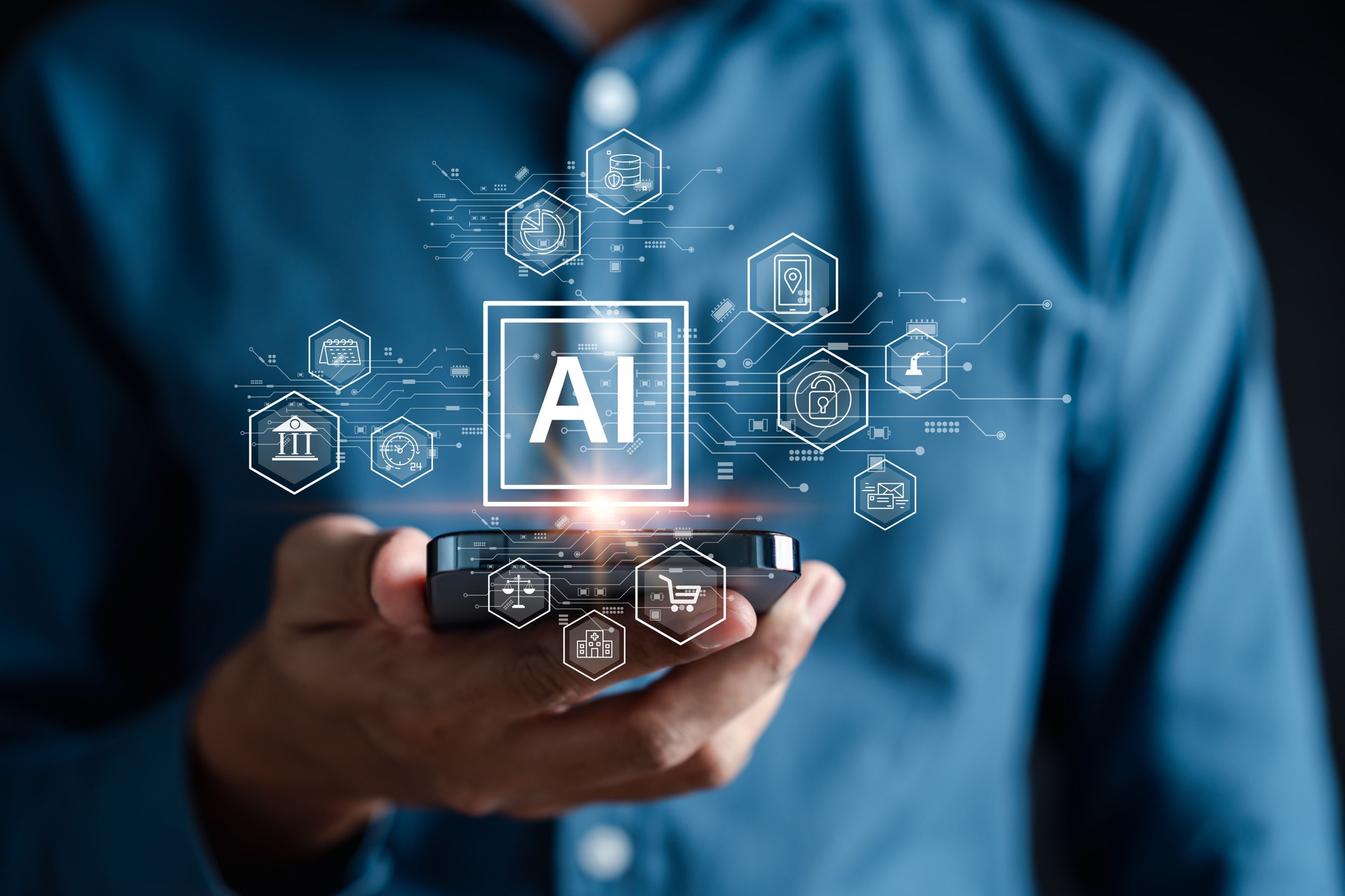 Businessman using ai technology. chat bot with AI Artificial Intelligence generate. Futuristic technology, robot in online system. Business in future to invest and develop corporate concept.